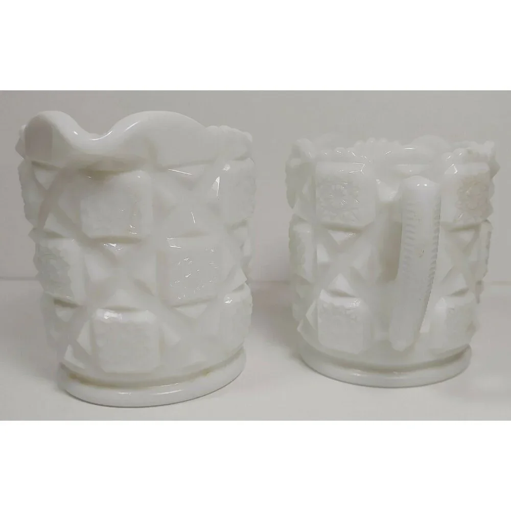 VTG Westmoreland White Milk Glass Flared Top Quilt Creamer and Sugar Bowl Set